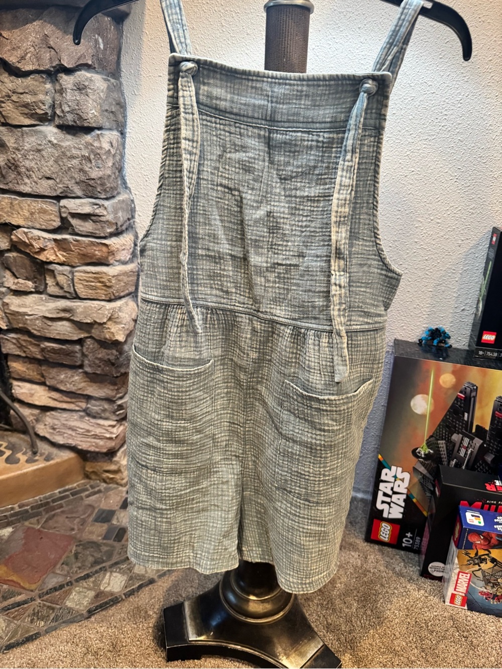 Zenana Outfitters Striped Light teal grey Knit overall shorts